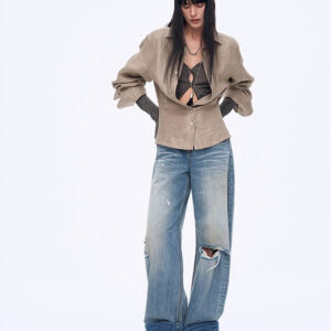"Berlin Afternoon Tea" Refreshing breathable twill linen deconstructed silhouette old money style waist shirt top