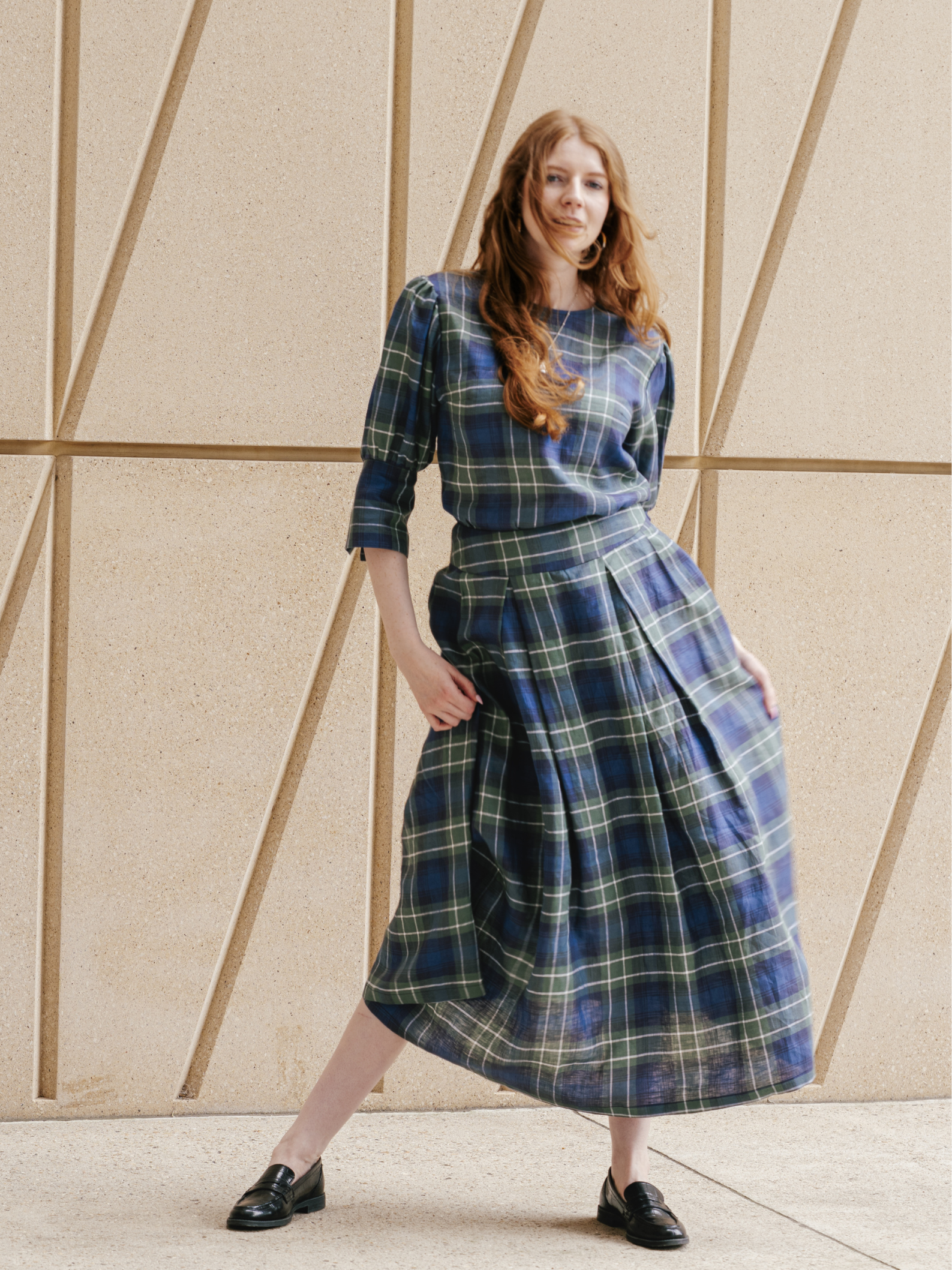 Maxi skirt with pockets Green Check Irish Linen – Valery | No More Nobody - Image 2