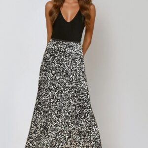 Black and Silver Sequin Maxi Skirt