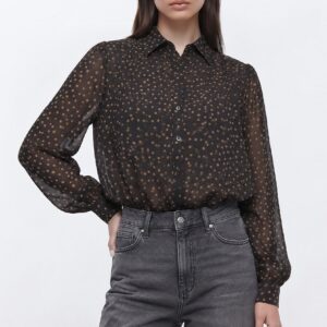 Black Polkadot Bubble Hem Blouse