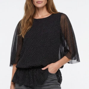 Black Diamante Mesh Batwing Sleeve Top
