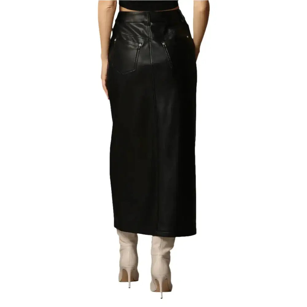 Women’s Classy Black Leg Slit Leather Skirt - Image 3